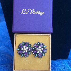 LaVintage crystal clip earrings